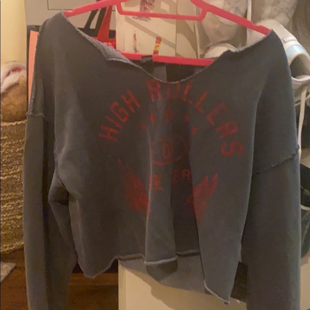 grey cropped sweatshirt with red lettering !